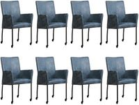 Set van 8 Blauwe leren moderne eetkamerstoelen Comfort - Kenia Leer Denim (blauw leer)