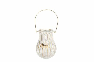 Lantaarn "Cynthia" S goud/helder glas 12,5x12,5x16cm