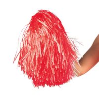 Cheerballs/pompoms - 1x - rood - met franjes en ring handgreep - 28 cm - thumbnail