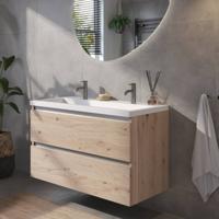 Saqu Gaia voorgemonteerd badmeubel met aluminium greeplijst incl. matte wastafel 100,5x51cm naturel eiken