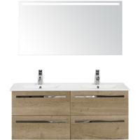 Seville Badmeubelset 120 cm - 4 Laden Natuur Eiken - Wastafel Enjoy Dubbel met Sence Spiegel