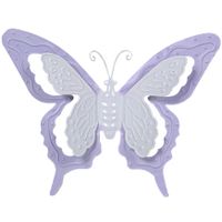 Mega Collections tuin/schutting decoratie vlinder - metaal - lila paars - 17 x 13 cm   -