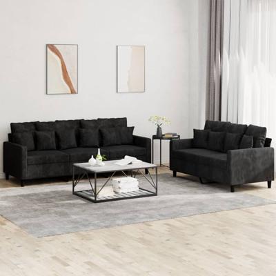 2-delige Loungeset met kussens fluweel zwart