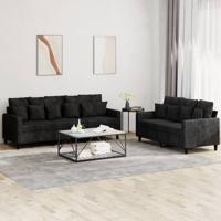 2-delige Loungeset met kussens fluweel zwart 2-delige Loungeset met kussens fluweel zwart