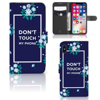 Apple iPhone Xs Max Portemonnee Hoesje Flowers Blue DTMP Apple iPhone Xs Max Portemonnee Hoesje Flowers Blue DTMP