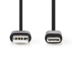 Nedis USB-Kabel | USB 2.0 | USB-A Male | USB-C Male | 60 W | 480 Mbps | Vernikkeld | 0.10 m | Rond | PVC | Zwart | Blister - CCGB60600BK01