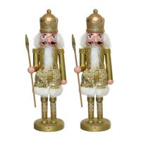 2x stuks kerstbeeldjes kunststof notenkraker poppetjes/soldaat goud 28 cm kerstbeeldjes - Kerstbeeldjes