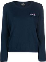 A.P.C. pull en coton à logo brodé - Bleu - thumbnail