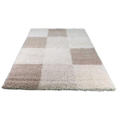 Hoogpolige vloerkleed shaggy plus 910 creme blokken patroon 5 cm poolhoogte-120 x 170 cm