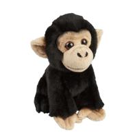 Pluche knuffel Chimpansee aap - zwart - 18 cm - Speelgoed apen knuffelbeesten