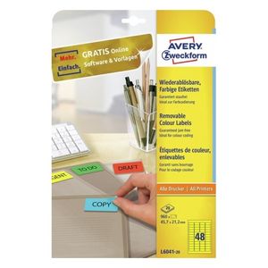 Avery Mini Etiketten, geel, 45,7 x 21,2 mm, afneembaar