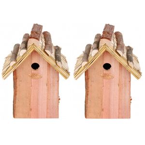 Set van 2x stuks houten vogelhuisjes met rieten dakje 18x27 cm