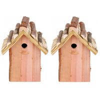 Set van 2x stuks houten vogelhuisjes met rieten dakje 18x27 cm