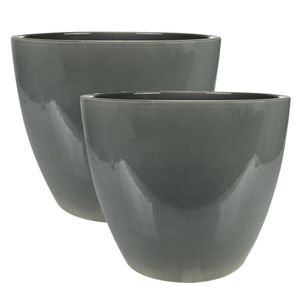 2x stuks plantenpot/bloempot in een strakke Scandinavische look antraciet Dia 33 cm en Hoogte 28 cm