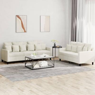2-delige Loungeset met kussens fluweel crèmekleurig