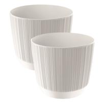 Prosperplast Plantenpot - 2x stuks - stripe - wit - D13xH11 cm