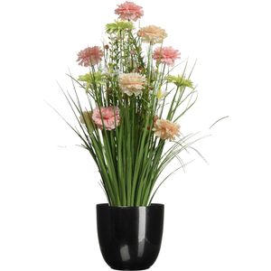 Kunstbloemen boeket roze - in pot zwart - keramiek - H70 cm