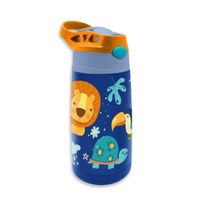 Jungle Kids - Into the Jungle drinkfles/drinkbeker/bidon met drinktuitje - blauw - RVS - 400 ml - Schoolbekers - thumbnail