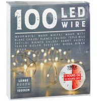 Draadverlichting lichtsnoer met 100 lampjes warm wit op batterij 1 meter met timer - thumbnail