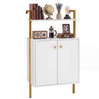 Ruimtebesparend Opbergrek met 4 Planken voor aan de Muur Voorzien van een Kast met Twee Deuren 2 Open Planken en een Stevig Metalen Frame