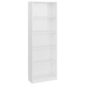 The Living Store Boekenkast Hoogglans Wit - 60x24x175 cm - 5 schappen