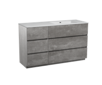 Storke Edge staand badmeubel 140 x 52 cm beton donkergrijs met Diva asymmetrisch rechtse wastafel in glanzend composiet marmer