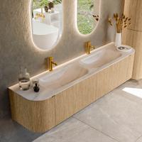 Badmeubel Mondiaz Kurve-Dlux | 190 cm | Meubelkleur Oak | Wastafelkleur Meli | Solid surface | Wasbak beide zijden spoelbak | 2 kraangaten