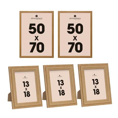 Fotolijstjes Classico - set 5x stuks - 1x 50 x 70 cm/4x 13 x 18 cm - naturel - Hout