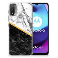 Motorola Moto E20 | E40 | TPU | Siliconen hoesje | Marmer Wit Zwart - Origineel Cadeau Man