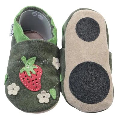 Hobea babyslofjes extra antislip Erdbeere oliv-24-25