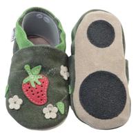 Hobea babyslofjes extra antislip Erdbeere oliv-24-25