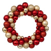 Feeric lights and christmas deurkrans kerstballen - rood/goud - D35 cm - Kerstkransen - thumbnail
