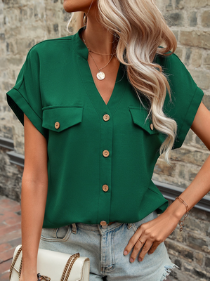 Simple Loose Plain Stand Collar Blouse
