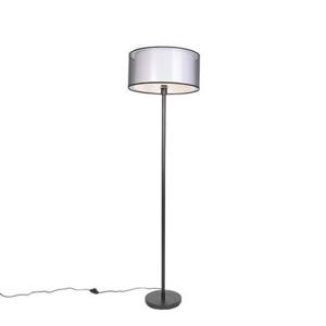 QAZQA Design vloerlamp zwart met zwart-wit kap 47 cm - Simplo