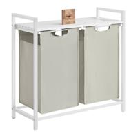 O’DADDY Wasmand 2 vakken – uitschuifbare wassorteerder met plank - 73 x 33 x 72 cm – metaal - wit