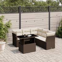 6-delige Loungeset met kussens poly rattan bruin