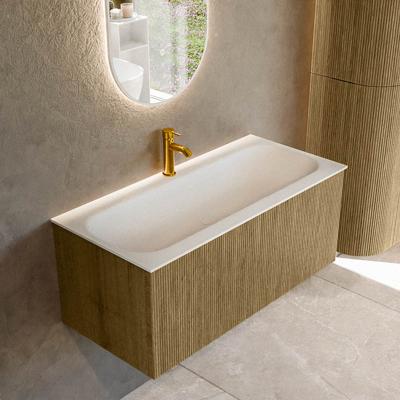 Badmeubel Mondiaz Kurve | 100 cm cm | Meubelkleur Dusk | Wastafelkleur Talc | Solid surface | Wasbak midden spoelbak | 1 kraangat