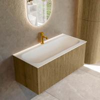 Badmeubel Mondiaz Kurve | 100 cm cm | Meubelkleur Dusk | Wastafelkleur Talc | Solid surface | Wasbak midden spoelbak | 1 kraangat