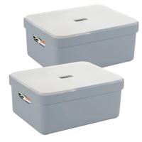 Sunware opbergbox met deksel - 2x - Sigma Home - kunststof - 24 liter - lichtblauw - opberg dozen