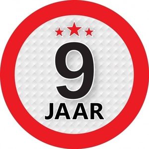 10x 9 Jaar leeftijd stickers rond 9 cm verjaardag versiering - Feeststickers