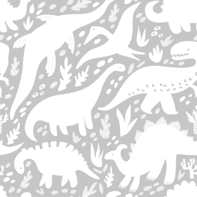 Dieren behang Dinosaurus wit patroon
