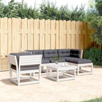5-delige Loungeset met kussens massief grenenhout wit