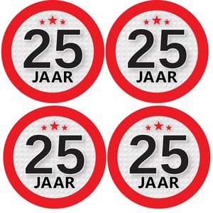 Set van 12x stuks 25 jaar leeftijd sticker rond 9 cm verjaardag versiering