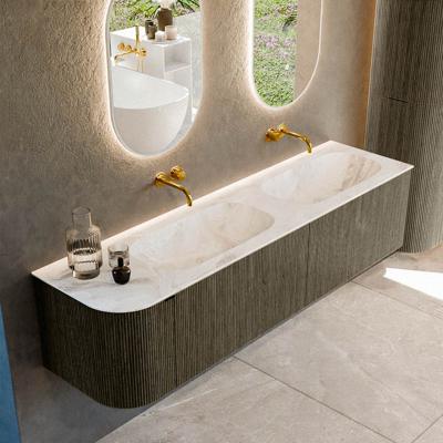 Badmeubel Mondiaz Kurve-Dlux | 175 cm cm | Meubelkleur Shadow | Wastafelkleur Frappe | Solid surface | Dubbel / Rechts spoelbak | Zonder kraangat(en)