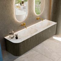Badmeubel Mondiaz Kurve-Dlux | 175 cm cm | Meubelkleur Shadow | Wastafelkleur Frappe | Solid surface | Dubbel / Rechts spoelbak | Zonder kraangat(en)