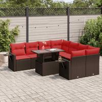 9-delige Loungeset met kussens poly rattan acacia grijs