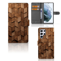 Book Style Case voor Samsung Galaxy S22 Ultra Wooden Cubes - thumbnail