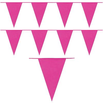 Party Vlaggenlijn puntvlaggetjes - 2x - kunststof - fuchsia - 10 meter - Slinger - versiering