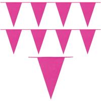 Party Vlaggenlijn puntvlaggetjes - 2x - kunststof - fuchsia - 10 meter - Slinger - versiering