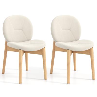 2-delige set Houten Eetkamerstoelen met Gestoffeerde Keukenstoelen en Rubberhout Poten Wit